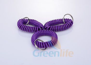 Bracelet élastique fait sur commande Keychain, support en spirale pourpre de bout droit de bobine de clé de bracelet