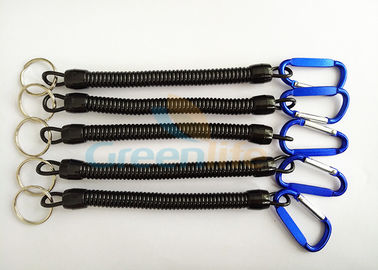 Longe populaire noire de lanière de bobine de ressort en spirale de lanière de pinces de pêche avec Carabiner et porte-clés