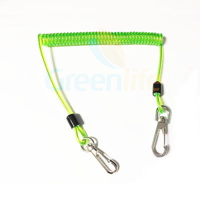 Longes lovées par outil en plastique vert transparent de sécurité de lanière de bobine avec le fil à l'intérieur