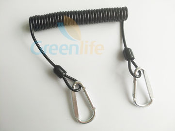 longue Carabiners ligne flexible noire argentée corde enroulée de sécurité de lanière d'outil de bobine de 1.5M de lanière