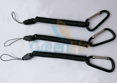 Corde de style de la bobine élastique détachable de noir de lanière avec la boucle/Carabiner de ficelle