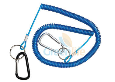 Ligne flexible bleue en aluminium corde de sécurité de pêche de Carabiner de lanière de canne à pêche de 8 mètres de ressort hélicoïdal